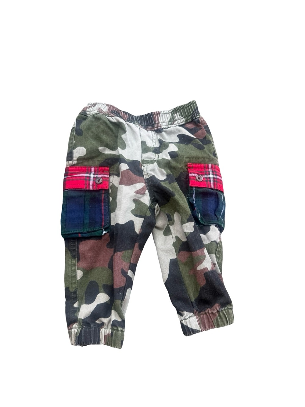 Ralph Lauren 12 months Camo Cargo Joggers with Red Plaid Pockets